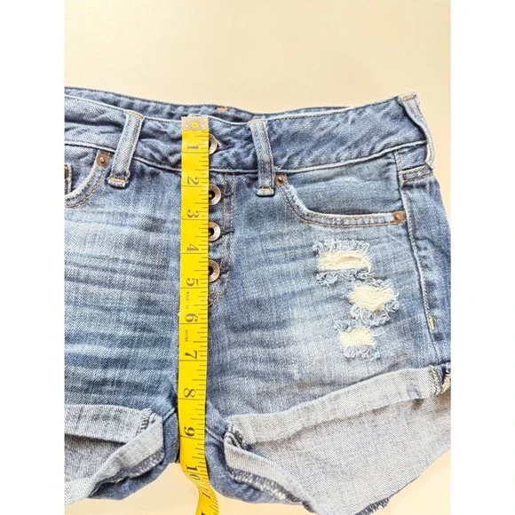 Abercrombie & Fitch Womens High Rise Distressed Denim Shorts Blue Size 27/4 - Picture 5 of 7